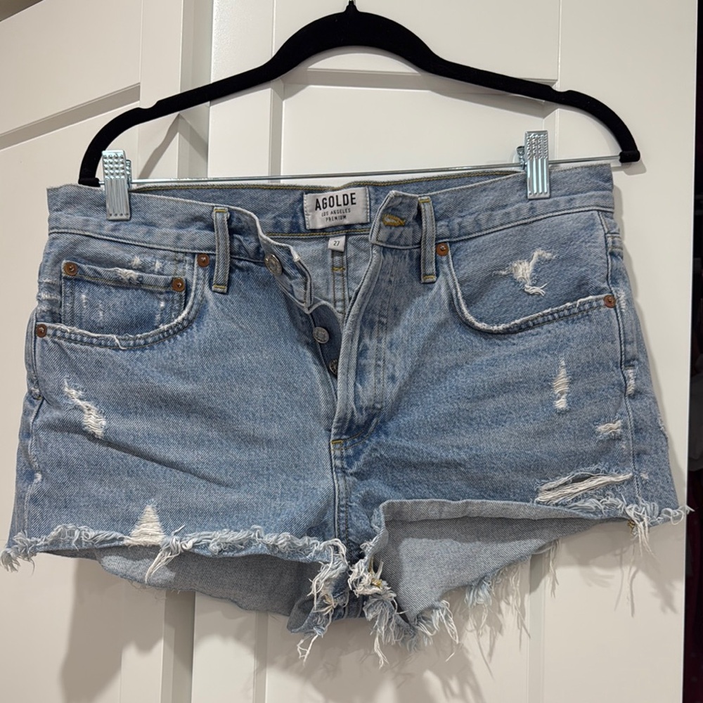 AGOLDE Women's Distressed Denim Shorts - Light Blue